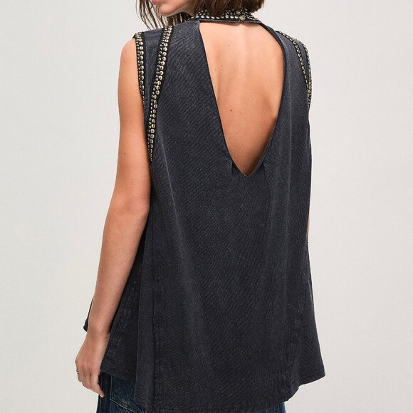 Free People Studded Open Back Loose Fitting Cami 100% Cotton - Picture 3 of 3